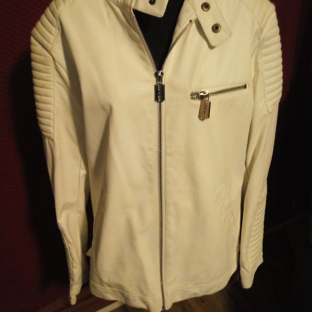 Fitshop man's cream color faux leather jacket